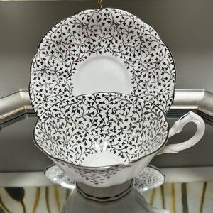 Queen Anne Bone China England Widemouth Teacup and Saucer 8 Silver